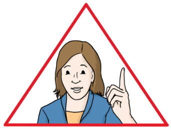 Illustration einer Frau in einem roten Dreieck mit erhobenem Zeigefinger
