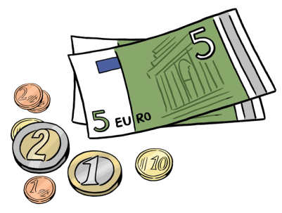 Illustration von Münzen und 5-Euro Scheinen