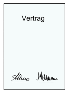 Illustration eines Zettels auf dem Vertrag steht und zwei Unterschriften stehen